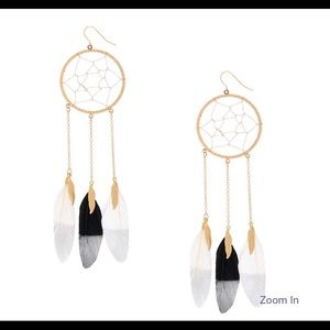 Good 5" Metal Dream Catcher Earrings with Feathers